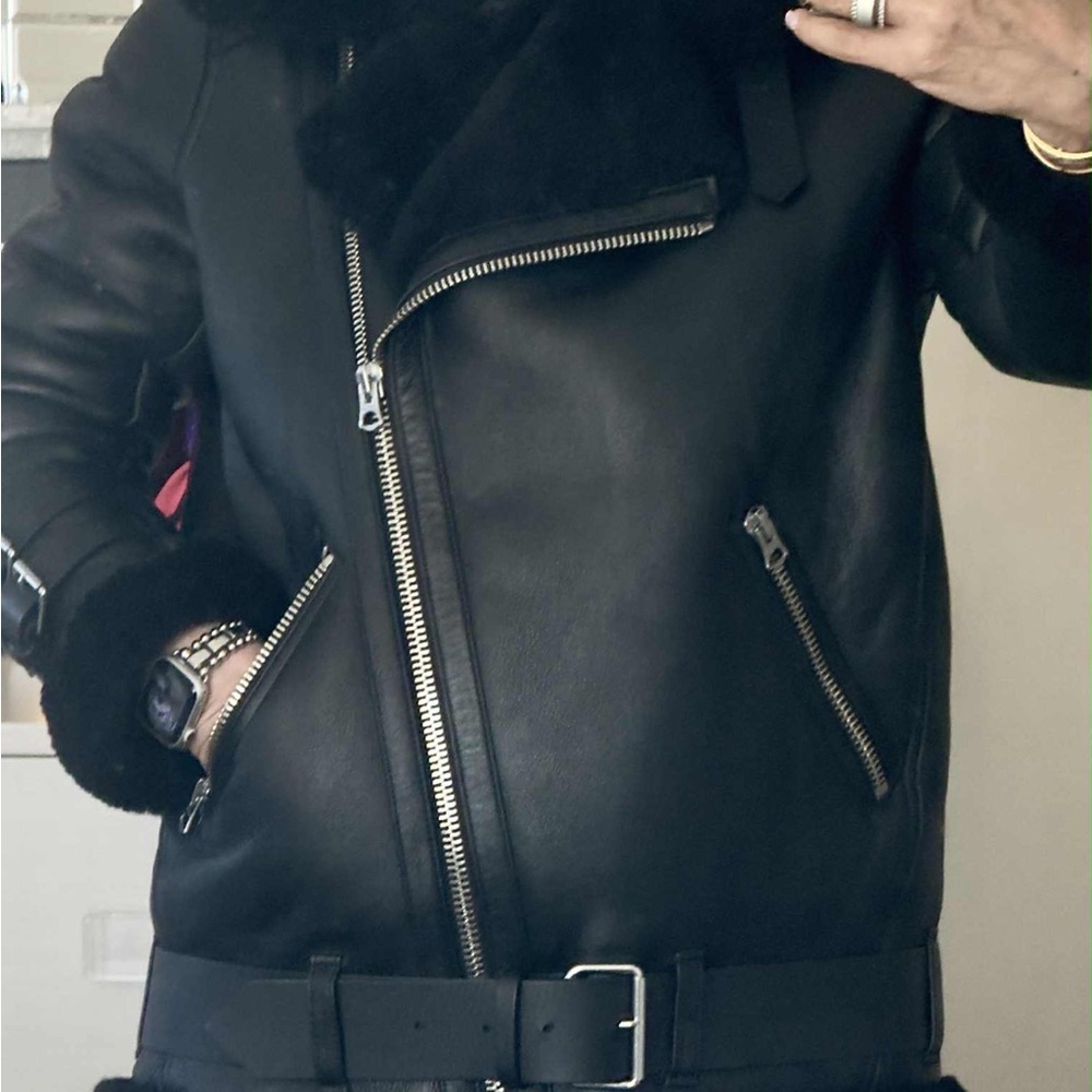 Acne Velocite Black Shearling Jacket Size 34. - Picture 13 of 15